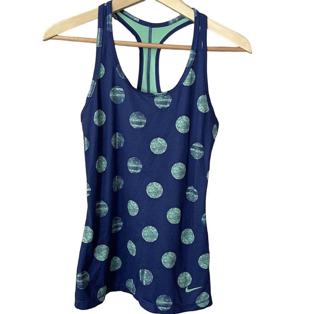 Nike Dri Fit Tank Top Women's S Racer Back Polka Dot Blue Green Workout Running